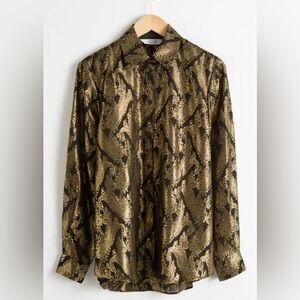 & OTHER STORIES gold black jacquard shirt paisley button down metallic top 6 S M
